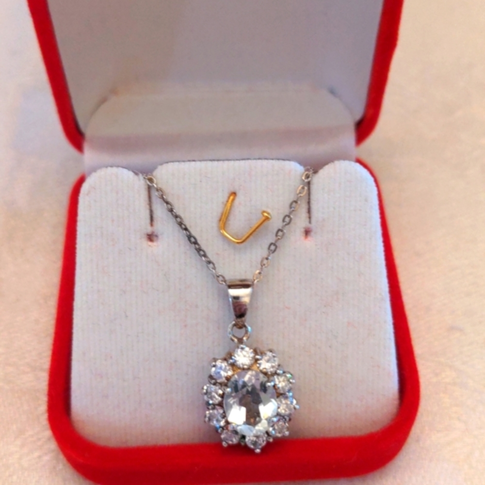 QVC white Topaz & CZ  pendant necklace. NWT  18 " Solid Sterling chain, Dainty